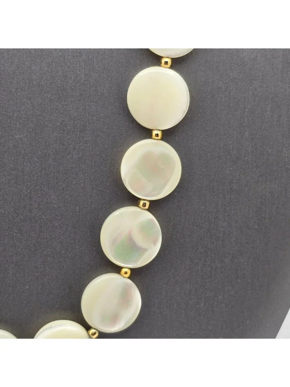 Vintage Mother Of Pearl Coin Necklace Gold Plated Nautical Chic Shell Jewelry